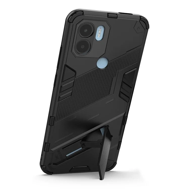 Anti-scratch Hard PC+Soft TPU Case for Xiaomi Redmi A1+ 4G / A2+ 4G / Poco C50 4G , Scratch-resistant Kickstand Cell Phone Cover - Black