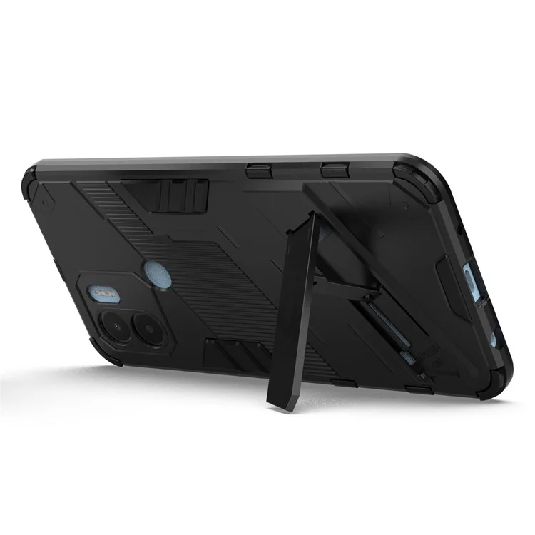 Anti-scratch Hard PC+Soft TPU Case for Xiaomi Redmi A1+ 4G / A2+ 4G / Poco C50 4G , Scratch-resistant Kickstand Cell Phone Cover - Black