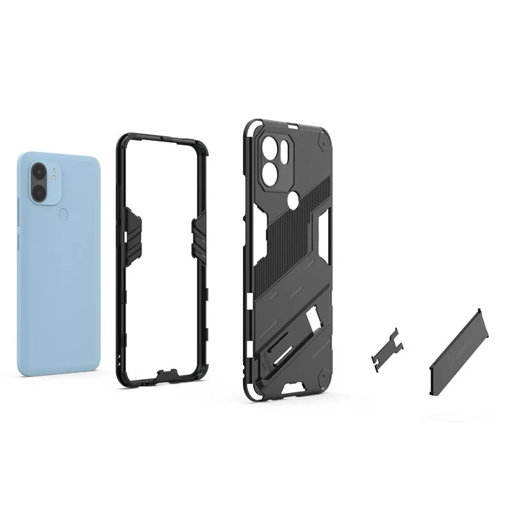 Anti-scratch Hard PC+Soft TPU Case for Xiaomi Redmi A1+ 4G / A2+ 4G / Poco C50 4G , Scratch-resistant Kickstand Cell Phone Cover - Black