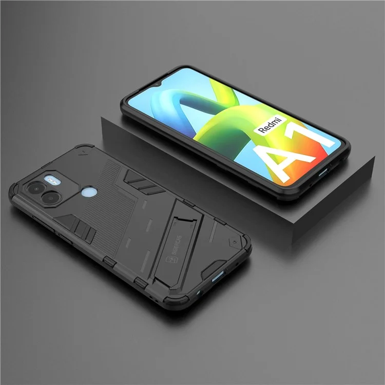 Anti-scratch Hard PC+Soft TPU Case for Xiaomi Redmi A1+ 4G / A2+ 4G / Poco C50 4G , Scratch-resistant Kickstand Cell Phone Cover - Black
