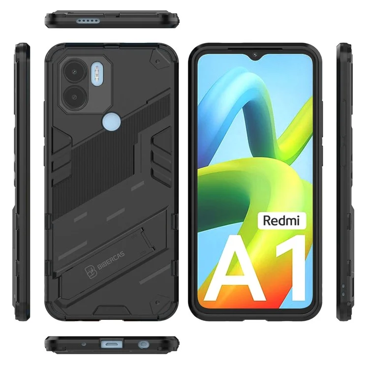 Anti-scratch Hard PC+Soft TPU Case for Xiaomi Redmi A1+ 4G / A2+ 4G / Poco C50 4G , Scratch-resistant Kickstand Cell Phone Cover - Black