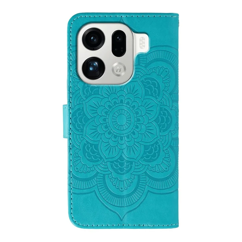 Voor Oppo Find X9 Pro 5G Hoesje Strassdecoratie PU Leren Mandala Afdruk Telefoonhoesje met Polsbandje - Blauw