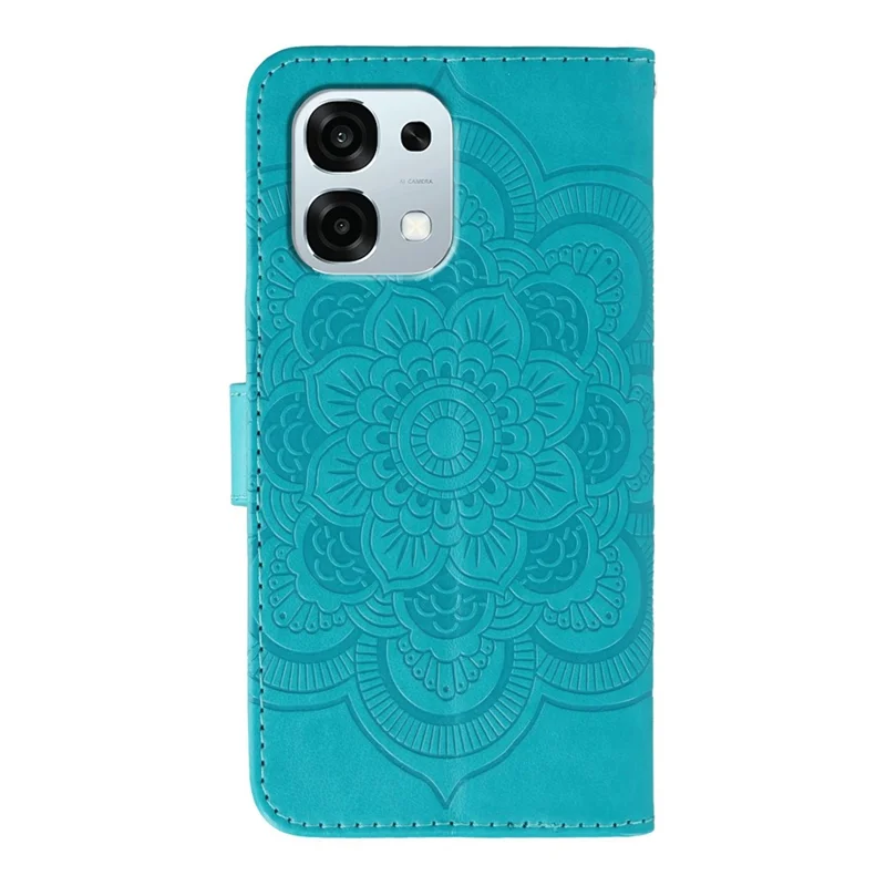 Voor Oppo A6 Pro 5G Hoesje Strassdecoratie PU Leren Mandala Afdruk Telefoonhoesje met Polsbandje - Blauw