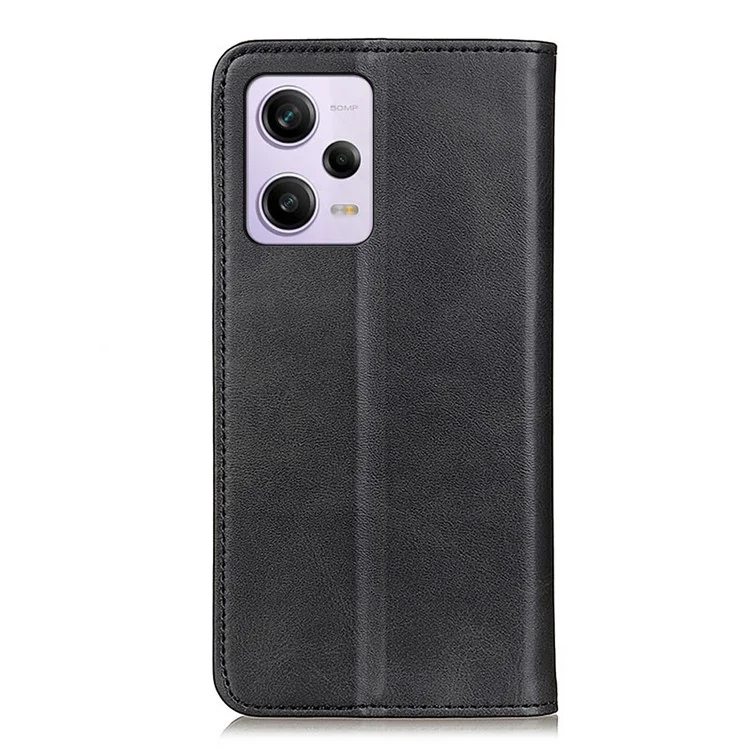 Para Xiaomi Redmi Note 12 Pro 5G / Note 12 Pro Speed 5G / Poco X5 Pro 5G Capa de Telefone à Prova de Choque Dividida em Couro Magnética Auto-absorvida Textura de Couro de Vaca Flip Wallet Cover com Suporte - Preto