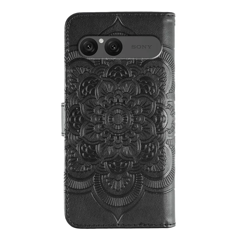 Étui Sony Xperia 10 VII en cuir PU avec motif mandala imprimé, housse de téléphone avec dragonne - Noir
