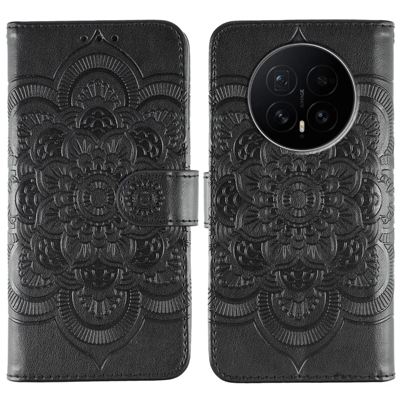 Per Honor Magic8 5G Case PU Leather Mandala Imprinted Design Wallet Phone Cover con Cinturino da Polso - Nero
