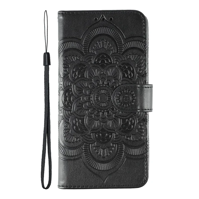 Per Honor Magic8 5G Case PU Leather Mandala Imprinted Design Wallet Phone Cover con Cinturino da Polso - Nero