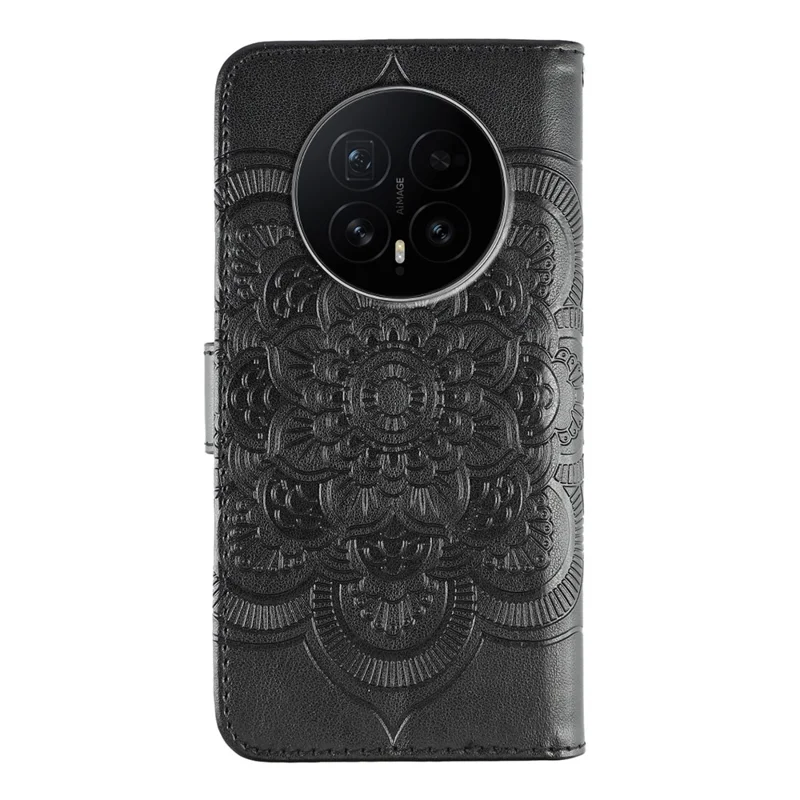 Per Honor Magic8 5G Case PU Leather Mandala Imprinted Design Wallet Phone Cover con Cinturino da Polso - Nero