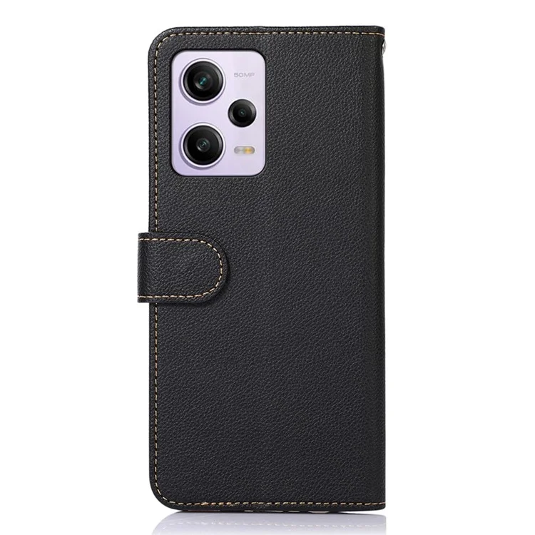 KHAZNEH For Xiaomi Redmi Note 12 Pro 5G / Note 12 Pro Speed 5G / Poco X5 Pro 5G RFID Blocking Litchi Texture Full Protection Cell Phone Case PU Leather Flip Wallet Cover - Black