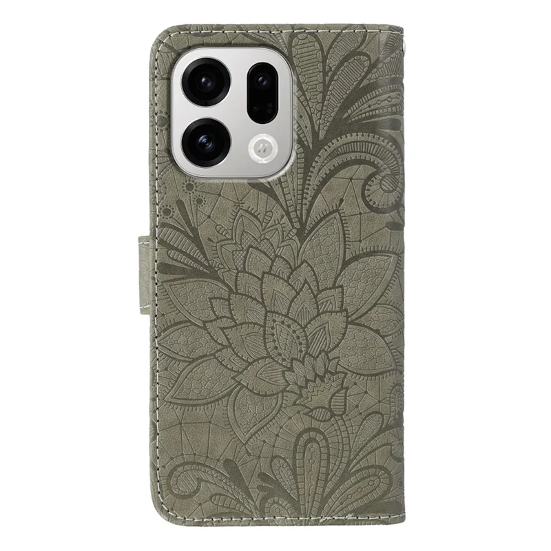 Capa Oppo Find X9 5G - Flores de Renda em Couro PU Flip Wallet - Cinza