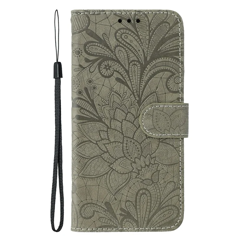 Voor Oppo Find X9 Pro 5G Hoesje Kant Bloemen PU Leren Flip Portemonnee Telefoonhoes - Grijs