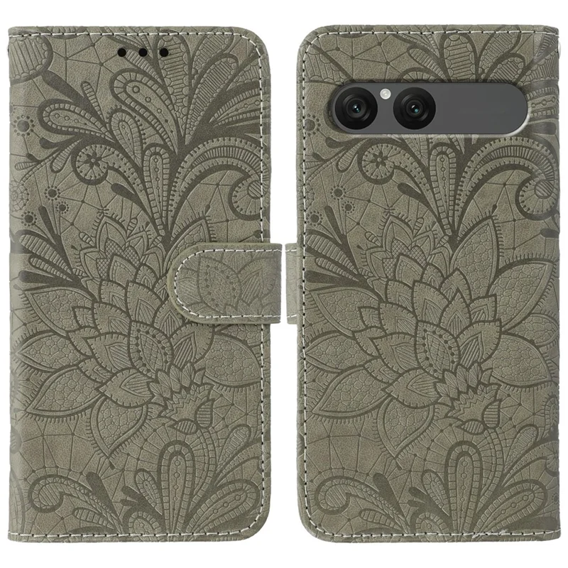 For Sony Xperia 10 VII Case Lace Flowers PU Leather Flip Wallet Phone Cover - Grey
