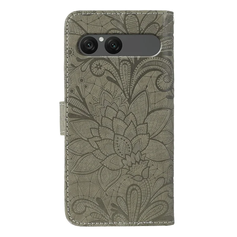 For Sony Xperia 10 VII Case Lace Flowers PU Leather Flip Wallet Phone Cover - Grey
