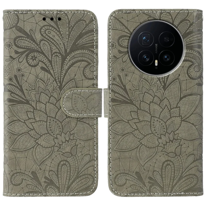 For Honor Magic8 5G Case Lace Flowers PU Leather Flip Wallet Phone Cover - Grey