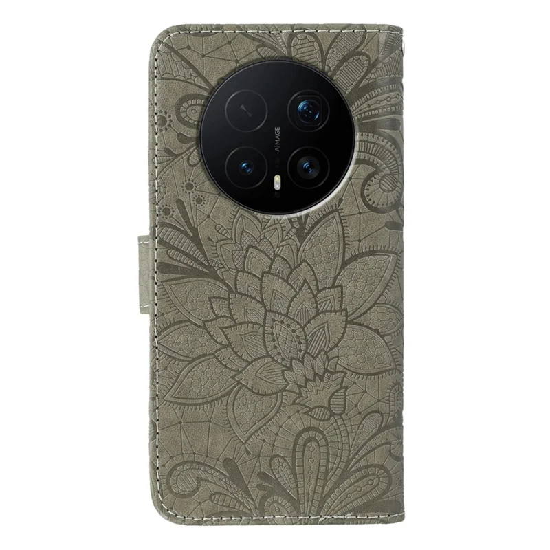 For Honor Magic8 Pro 5G Case Lace Flowers PU Leather Flip Wallet Phone Cover - Grey