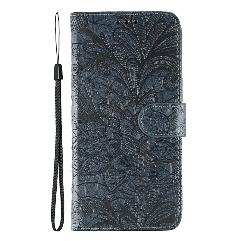For Oppo A6 Pro 5G Case Lace Flowers PU Leather Flip Wallet Phone Cover - Dark Blue