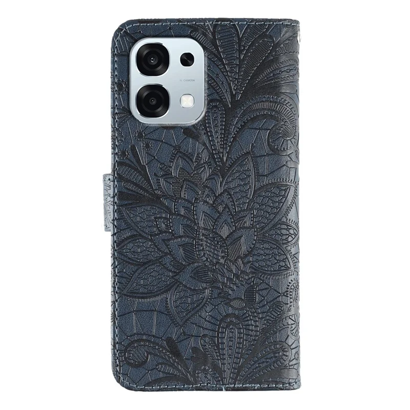 For Oppo A6 Pro 5G Case Lace Flowers PU Leather Flip Wallet Phone Cover - Dark Blue