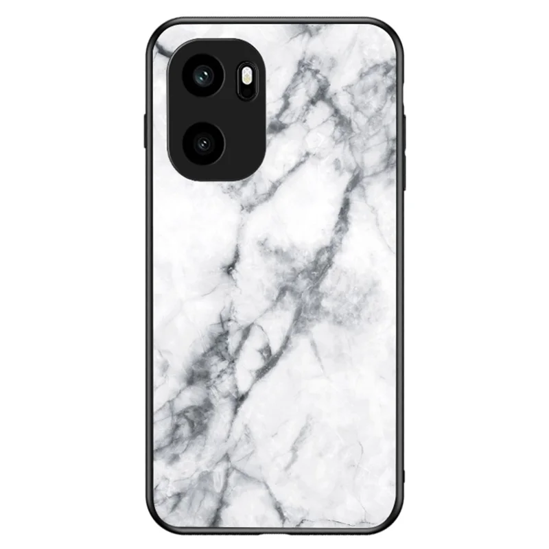 Voor OnePlus Ace 6 5G Hoesje Marmeren Patroon Gehard Glas + PC + TPU Beschermlaag - Wit Marmer