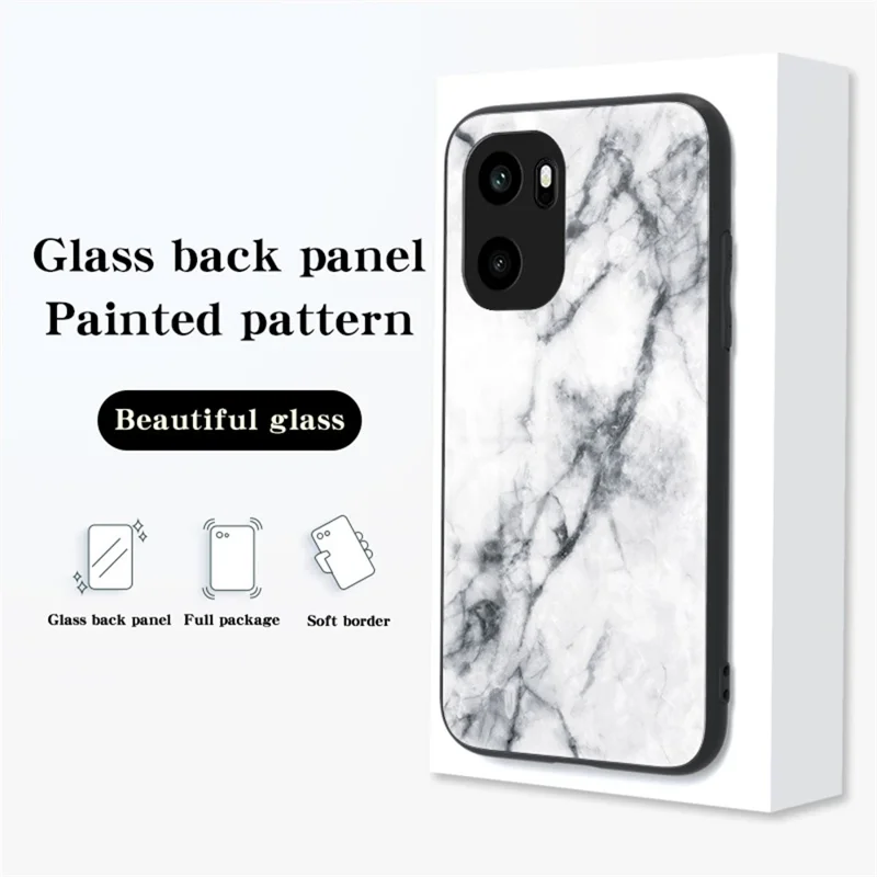 Voor OnePlus Ace 6 5G Hoesje Marmeren Patroon Gehard Glas + PC + TPU Beschermlaag - Wit Marmer