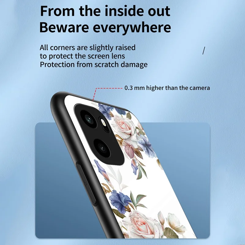 Phone Case For OnePlus Ace 6 5G Floral Pattern TPU + Tempered Glass Protective Cover - White Flower Bush
