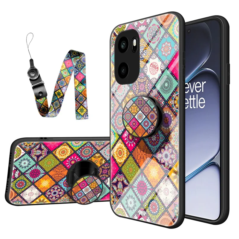 Voor OnePlus Ace 6 5G Hoesje Standaarde Ethnic Patroon Gehard Glas Telefoonhoesje met Riempje - Kleurpatroon