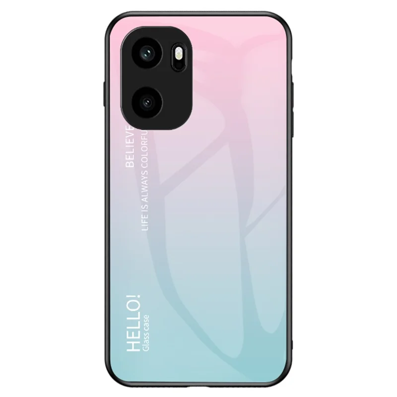 Voor OnePlus Ace 6 5G hoesje Anti-kras Gehard Glas + PC + TPU Telefoonhoes - Verlooproze Blauw