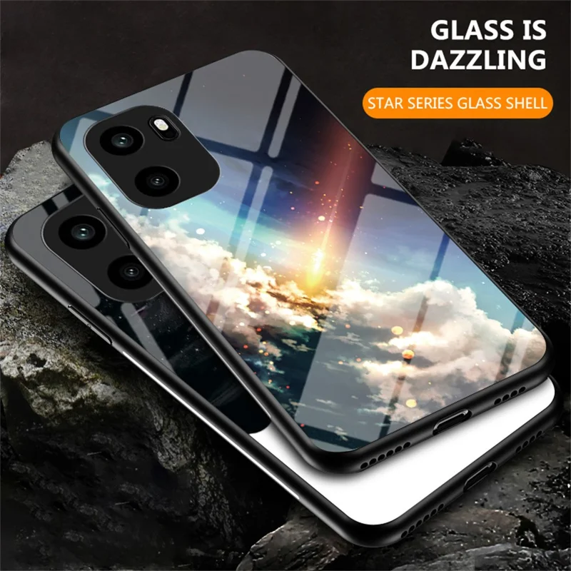 Voor OnePlus Ace 6 5G hoesje met sterrenhemelpatroon, gehard glas telefoonhoes - Kleur sterrenhemel