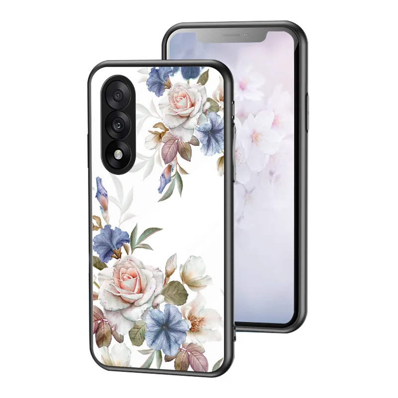 Funda para teléfono para OnePlus Nord 5 5G / Ace 5 Ultra 5G Patrón floral TPU + Cubierta protectora de vidrio templado - Arbusto de flores blancas