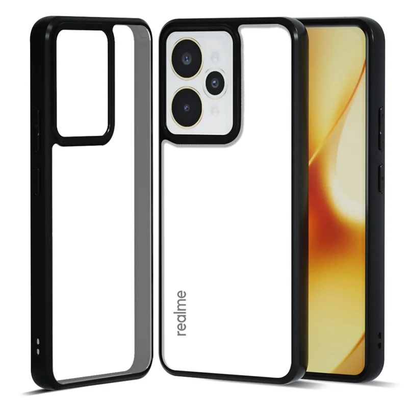 IBMRS voor Realme 15 Pro 5G hoesje zacht TPU frame hard PC achterkant anti-val telefoonhoesje - Transparant zwart
