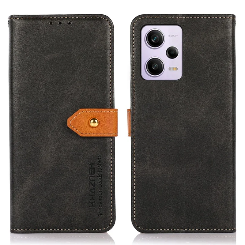 KHAZNEH For Xiaomi Redmi Note 12 Pro 5G / Note 12 Pro Speed 5G / Poco X5 Pro 5G Stand Function Cowhide Texture PU Leather Phone Case Magnetic Gold Buckle Anti-drop Cover Wallet - Black
