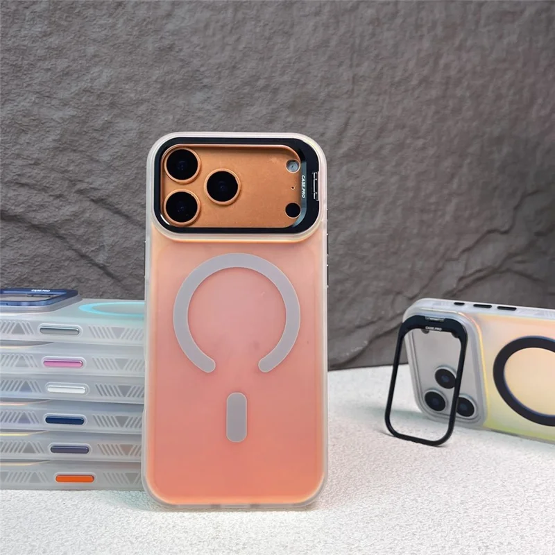 Bulk Purchasing For iPhone 17 Pro Max Case Compatible with MagSafe Gradient Matte IMD PC + TPU Phone Cover with Lens Frame Kickstand - Style 1