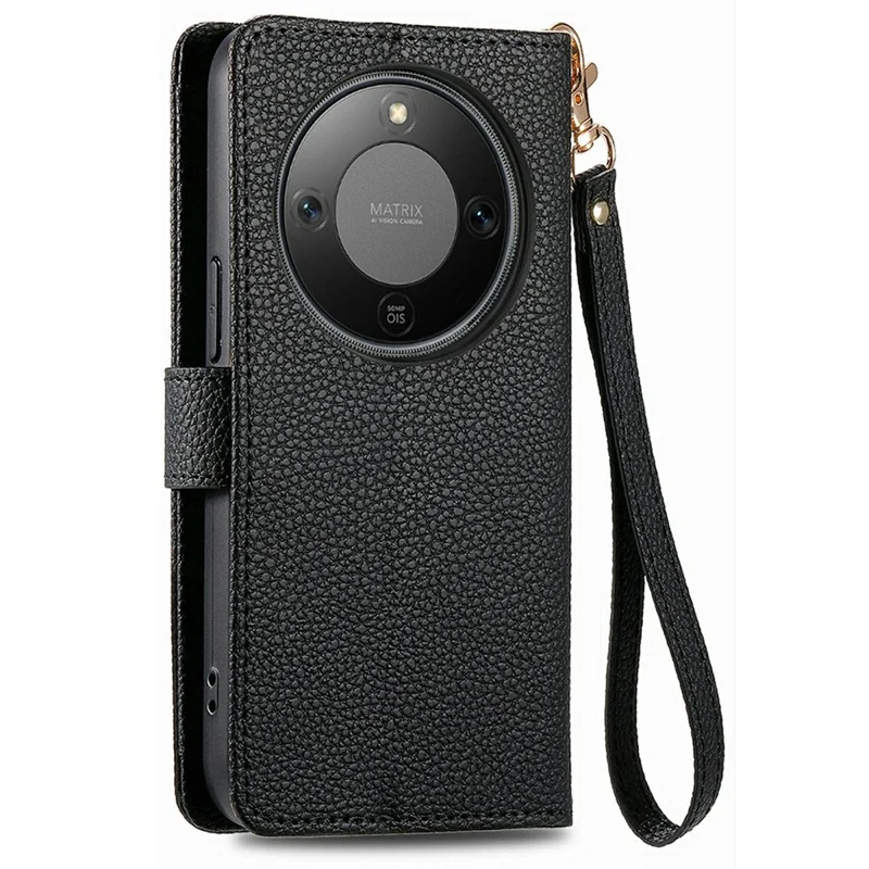 Étui Pour Téléphone X70 Pro 5G Pour Honor Avec Poche Zippée Bloquant RFID Et Bandoulière En Cuir - Noir