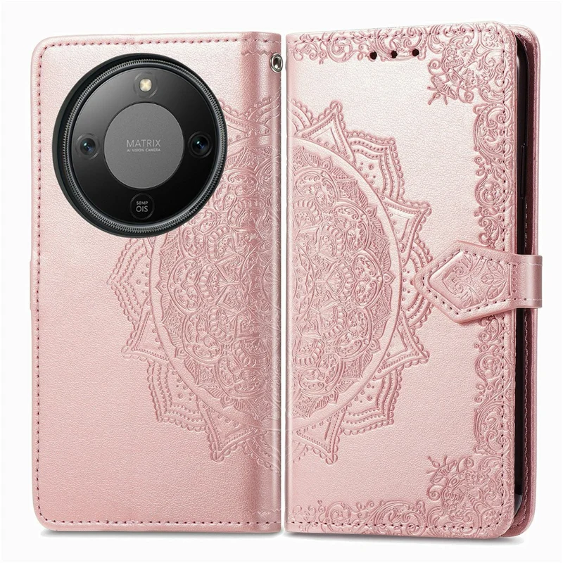 For Honor X70 Pro 5G Case Wallet Mandala Flower Leather Phone Cover Stand View - Rose Gold