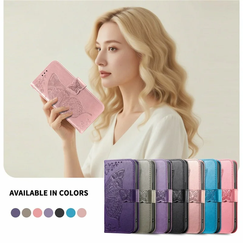 Étui Pour Honor X70 Pro 5G avec Sangle Motif Papillon Cuir PU Portefeuille Housse de Téléphone - Or Rose