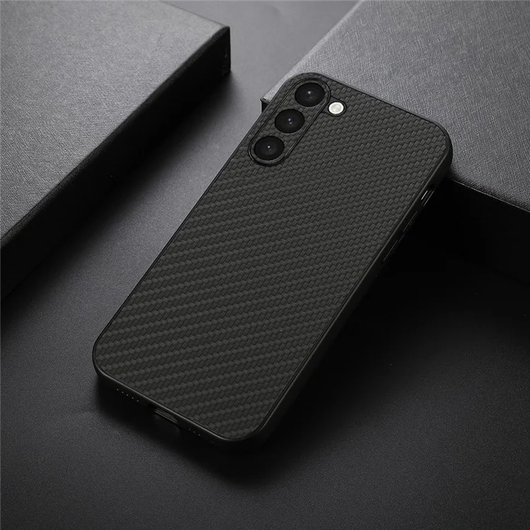 Pour Samsung Galaxy S23+ Anti-fingerprint Carbon Fiber Texture Phone Case PU Leather Coated TPU Back Cover - Noir