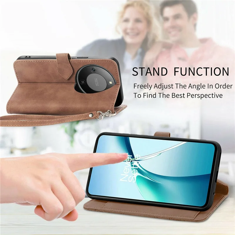 Étui portefeuille à fermeture éclair pour Honor X70 Pro 5G avec sangle, motif floral, housse de téléphone en cuir PU - Rose