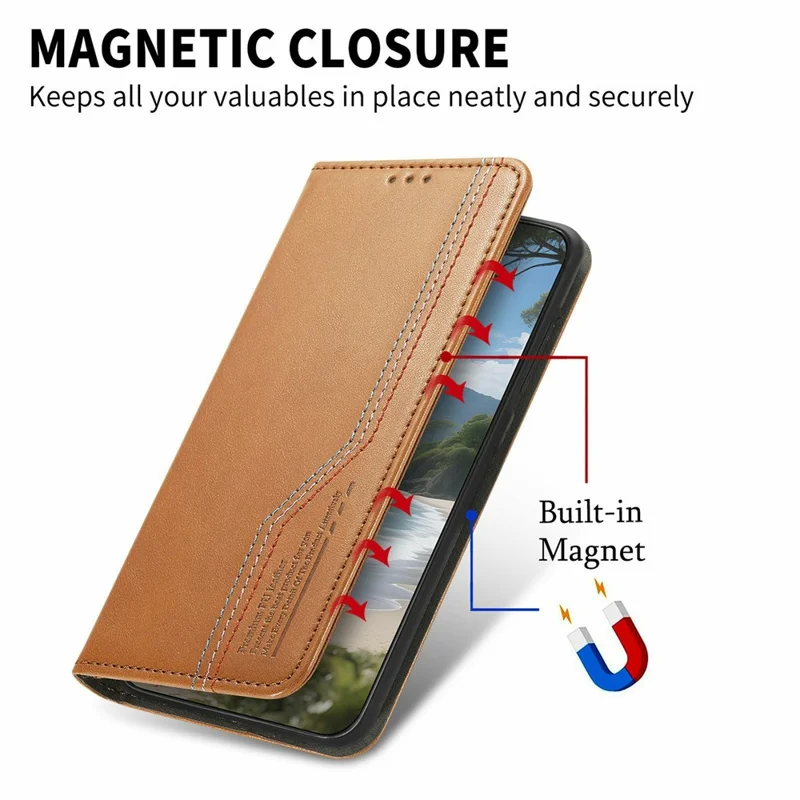Étui portefeuille Pour Honor X70 Pro 5G Couture tricolore en cuir avec bracelet élastique - Marron
