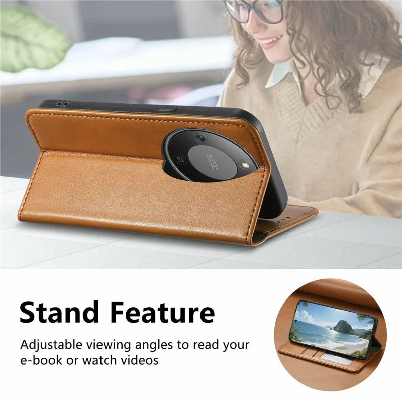 Étui portefeuille Pour Honor X70 Pro 5G Couture tricolore en cuir avec bracelet élastique - Marron