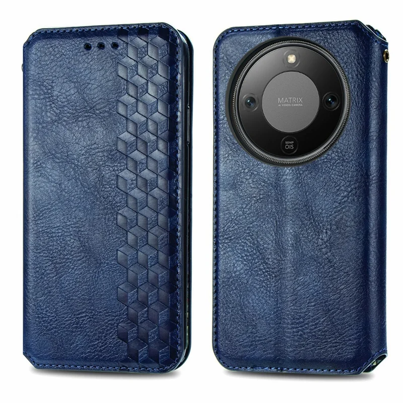 Étui en cuir PU à motif de losange pour Honor X70 Pro 5G - Bleu