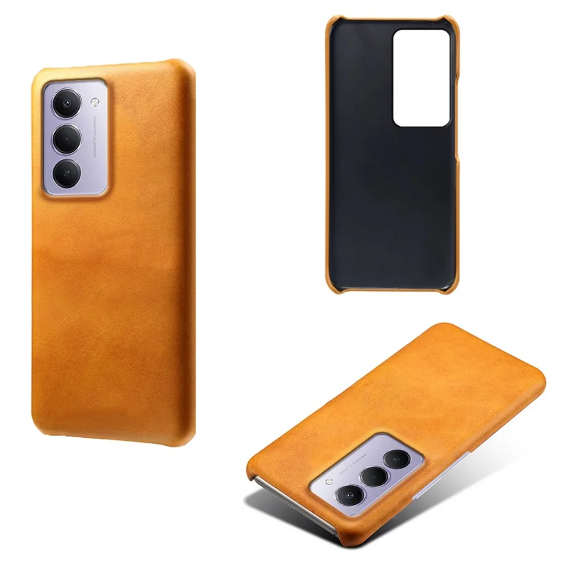 For Xiaomi Redmi 15 4G (169mm) Case Calf Texture PU Leather Hard PC Protective Phone Cover - Orange