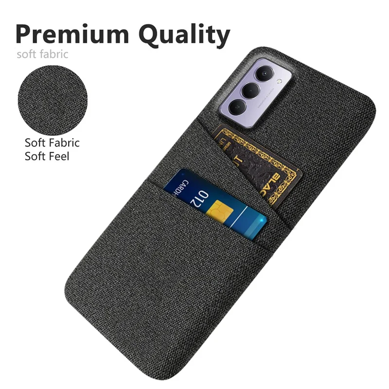 For Xiaomi Redmi 15 4G (169mm) Case Cloth + Hard PC Phone Cover with Dual Card Slots - Black