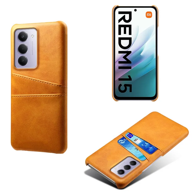 For Xiaomi Redmi 15 4G (169mm) Case Dual Card Slots PU Leather + Hard PC Phone Cover - Orange
