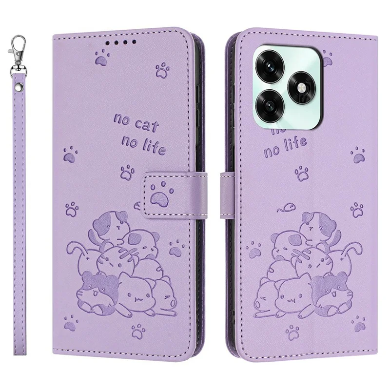 For Honor X5c Plus 4G  /  X5c 4G Wallet Case Cats Imprint Leather Phone Cover with Strap - Purple