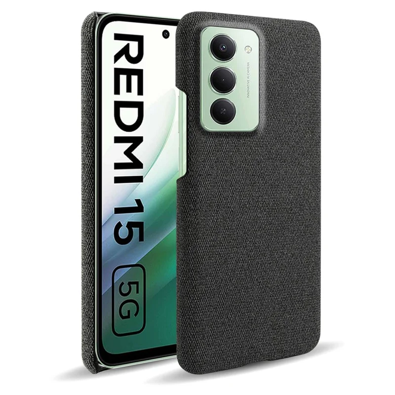 Til Xiaomi Redmi 15 5G (EU) (171 mm) telefonbeskyttelse med stoftekstur, anti-skramme, beskyttende PC bagside - Sort