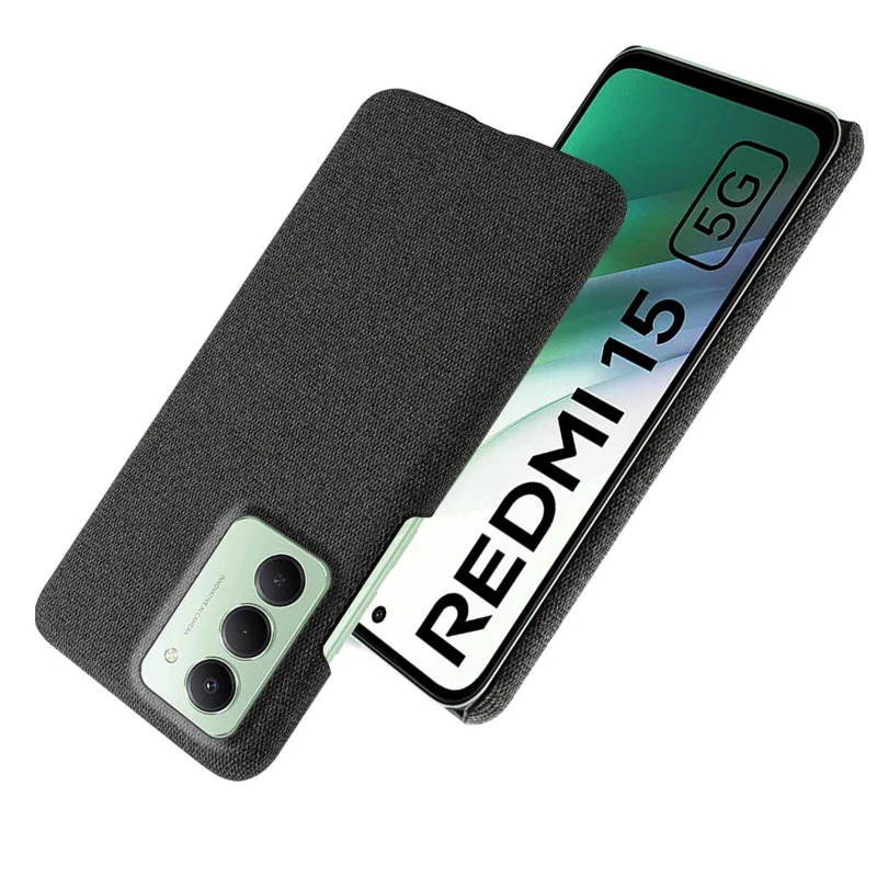 Til Xiaomi Redmi 15 5G (EU) (171 mm) telefonbeskyttelse med stoftekstur, anti-skramme, beskyttende PC bagside - Sort
