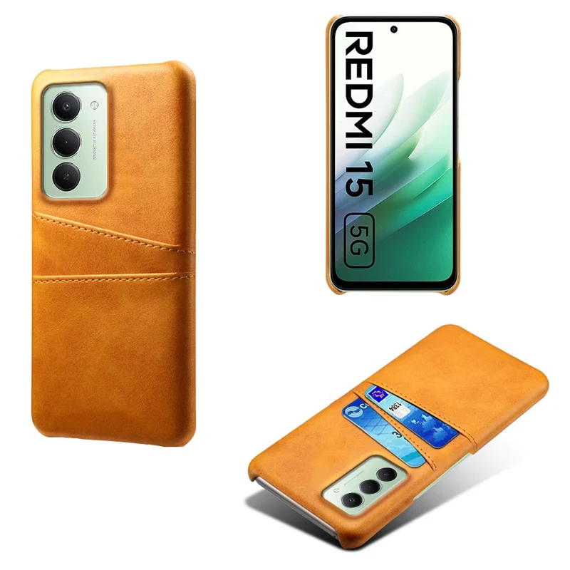 Чехол для Xiaomi Redmi 15 5G (ЕС) (171 мм) с двумя слотами для карт, из искусственной кожи + жесткий ПК, оранжевый