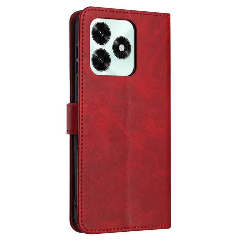 Cover a portafoglio per Honor X5c Plus 4G / X5c 4G con supporto pieghevole, texture in pelle di vitello, cover per telefono con cinturino - Rosso