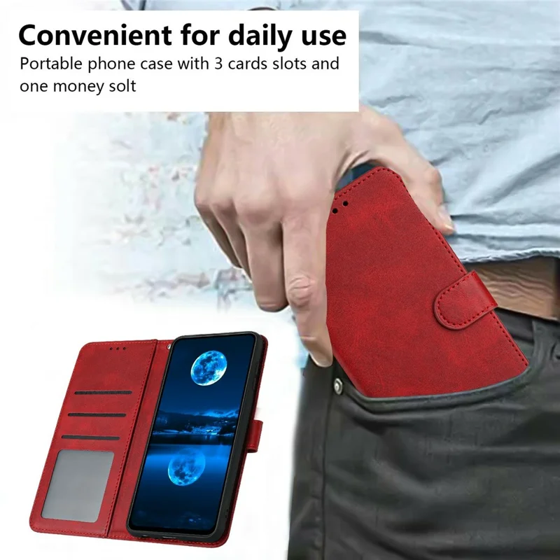 Cover a portafoglio per Honor X5c Plus 4G / X5c 4G con supporto pieghevole, texture in pelle di vitello, cover per telefono con cinturino - Rosso