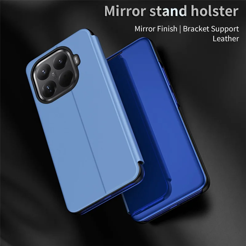 Étui Xiaomi 15T Pro Fenêtre Vue Support Cuir Flip Housse de Téléphone - Bleu
