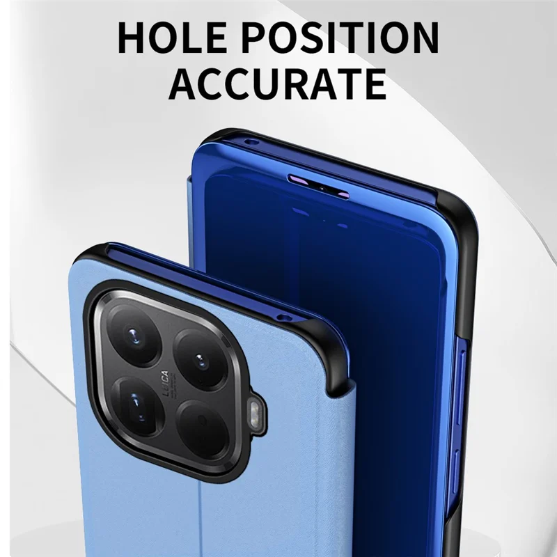 Étui Xiaomi 15T Pro Fenêtre Vue Support Cuir Flip Housse de Téléphone - Bleu